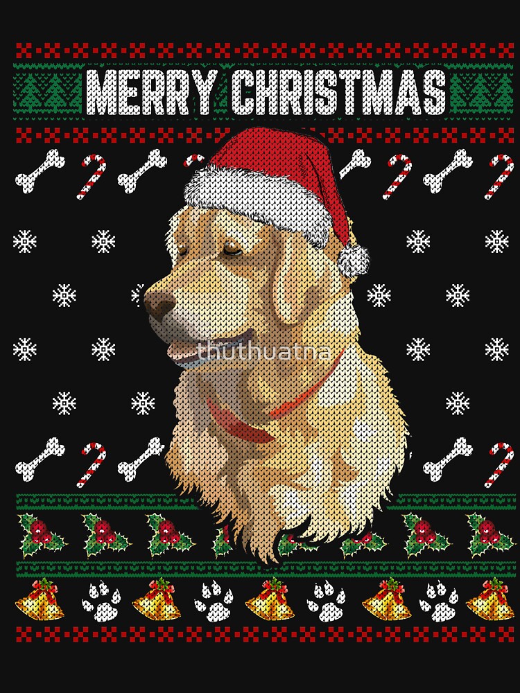 Golden Retriever Lovers Ugly Xmas Sweater Merry Christmas T Shirt by thuthuatna