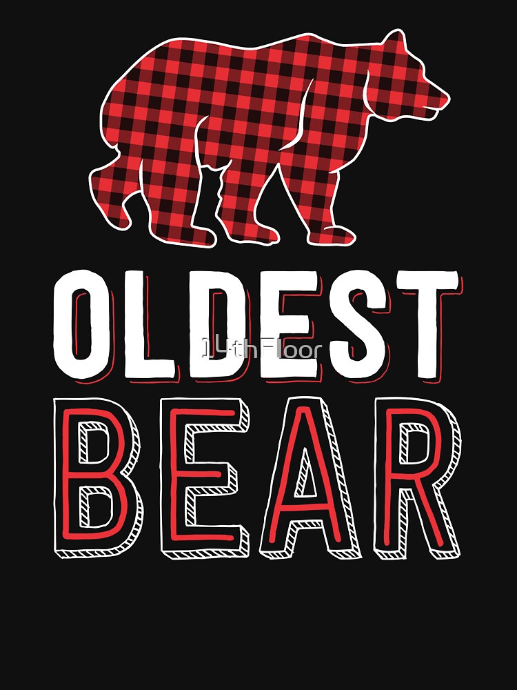Oldest Bear Red Buffalo Plaid Matching Family Christmas by 14thFloor