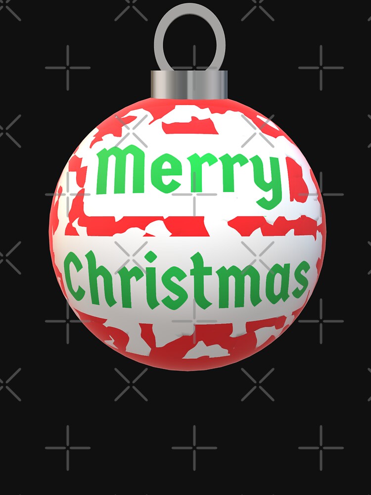 Christmas Ornament with Merry Christmas, Abstract Red and White Peppermint Candy Cane with Green Letters by ArtByLM