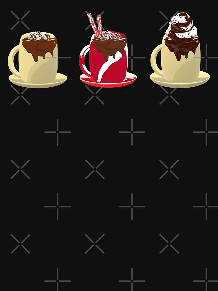 Hot Chocolate Winter Drinks. Hot Cocoa and Hot Chocolate with Marshmallows, Peppermint Sticks and Whipped Cream. (Black Background) by ArtByLM