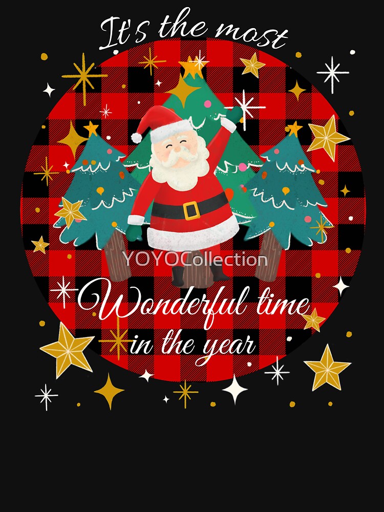 Buffalo Plaid Christmas Santa Claus & Christmas Trees by YOYOCollection