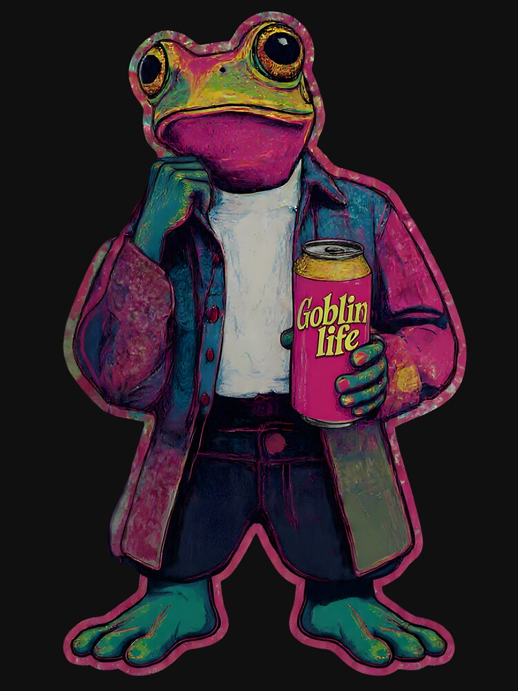 Cool Frog with Soda – Goblincore Aesthetic Amphibian Art | Retro Weirdcore Style by Goblinlife