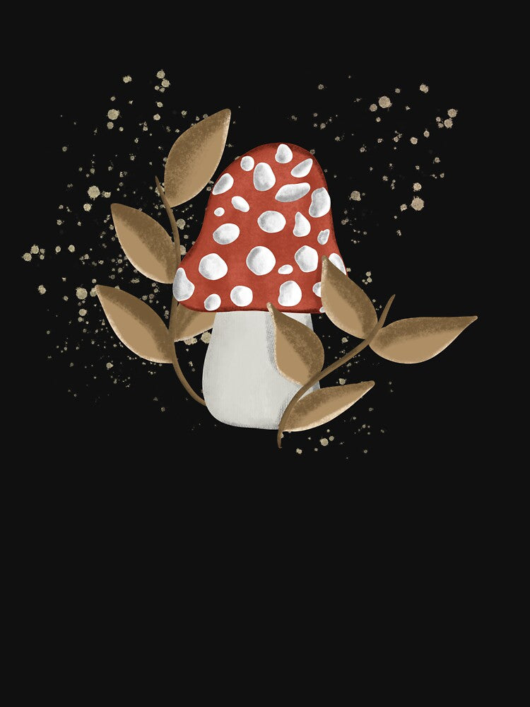 Mushroom with leaves Illustration / digital art / nature fungi design by Dreamsbyher