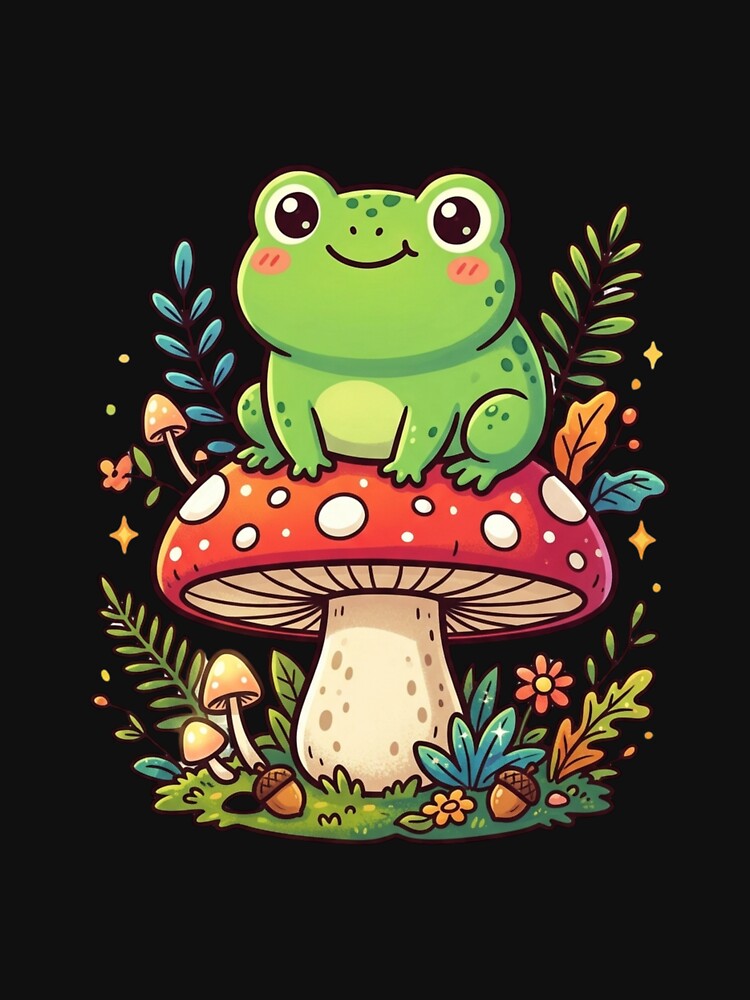 Frog On Mushroom Kawaii Forest Friend by Shopex10