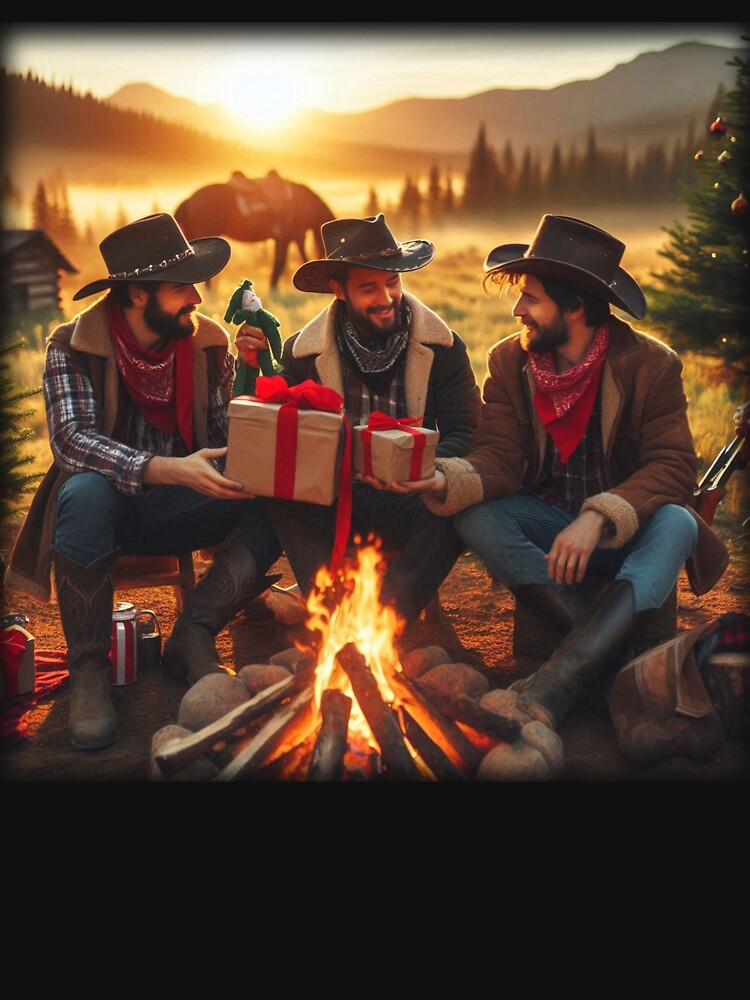 Cowboys and gifts at a Christmas Campfire by Wayne Thomson