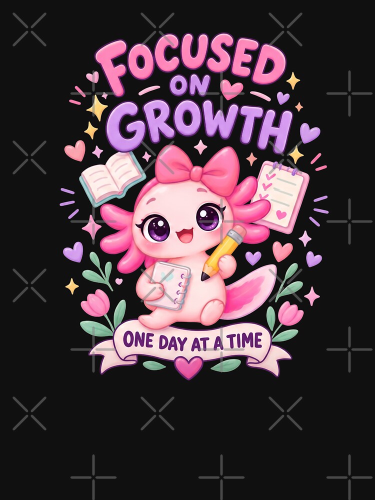 Focused on Growth Axolotl – One Day at a Time Cute Study Motivation by FHdesigns