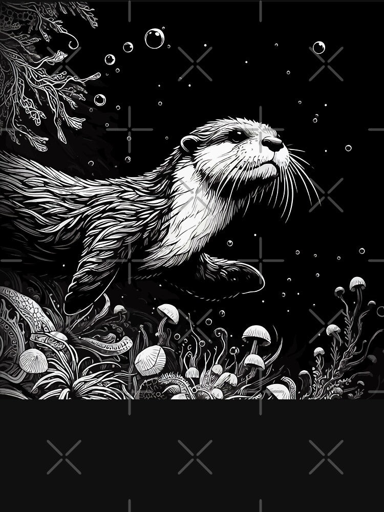 Monochromatic Outline Otter Swimming Underwater by TomFrontierArt