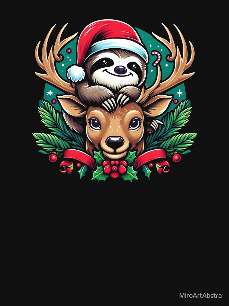 Christmas sloth with reindeer by MiroArtAbstra