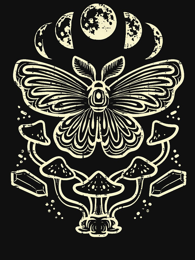 Moth Moon Phases Mushroom Goblincore Grunge Women Men by BeverlyBrenda