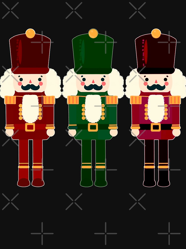Dark Red and Green Nutcracker Trio - Christmas Nutcracker Toy Soldiers - Graphic Art Illustration - Black Background by Star-Fragment
