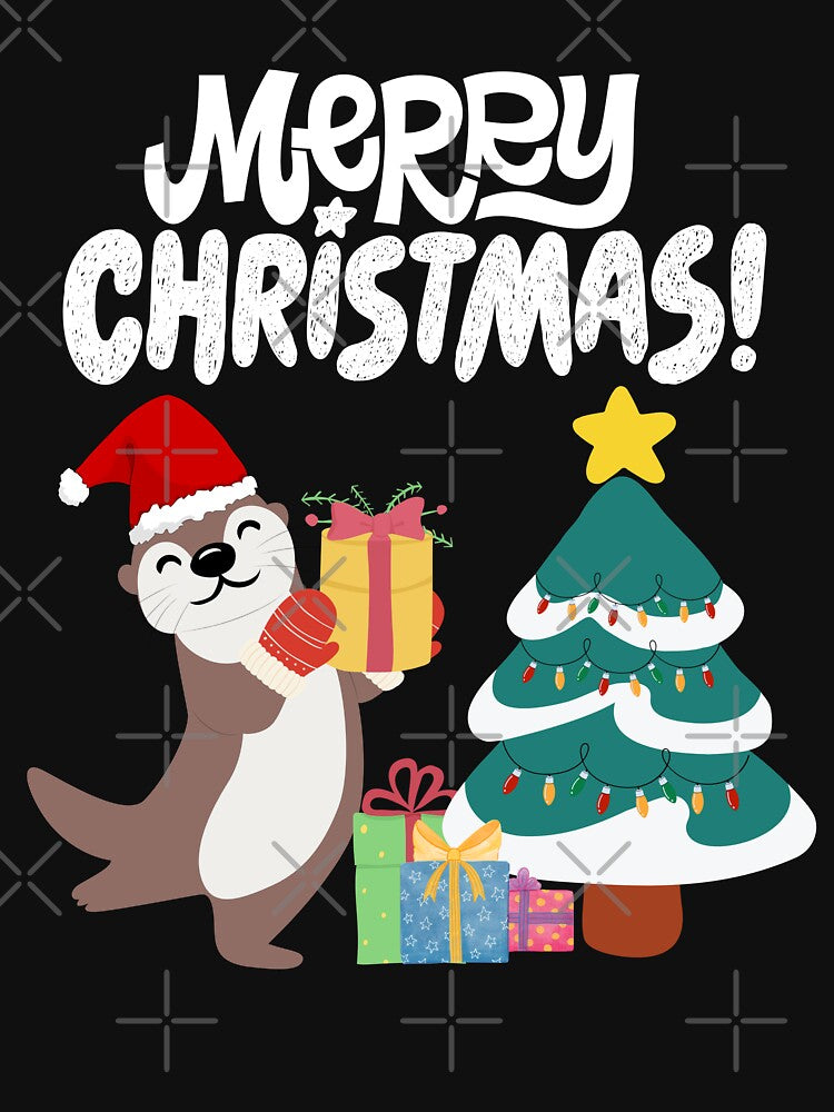 Merry Christmas Otter with Gifts & Tree – Cute Holiday Design for Animal Lovers by TheBeeKindSpace