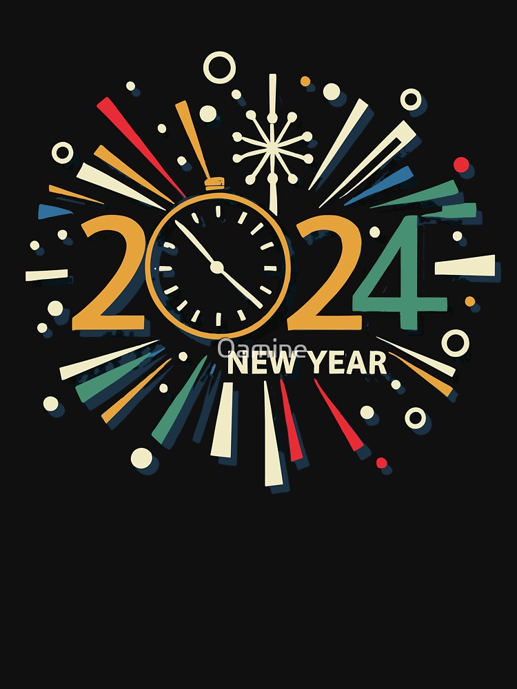 new year 2024 clocks and fireworks signes. by 0amine