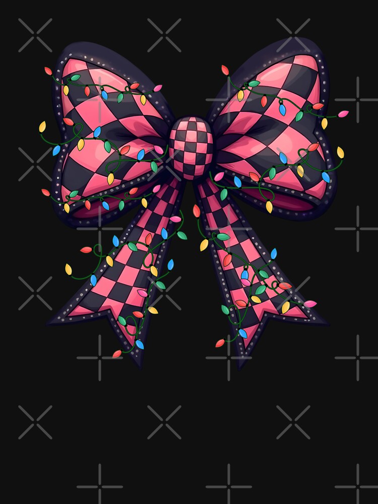 Checkered Christmas Bow with Colorful Lights | Punk Holiday Ribbon Art by TGHdesign