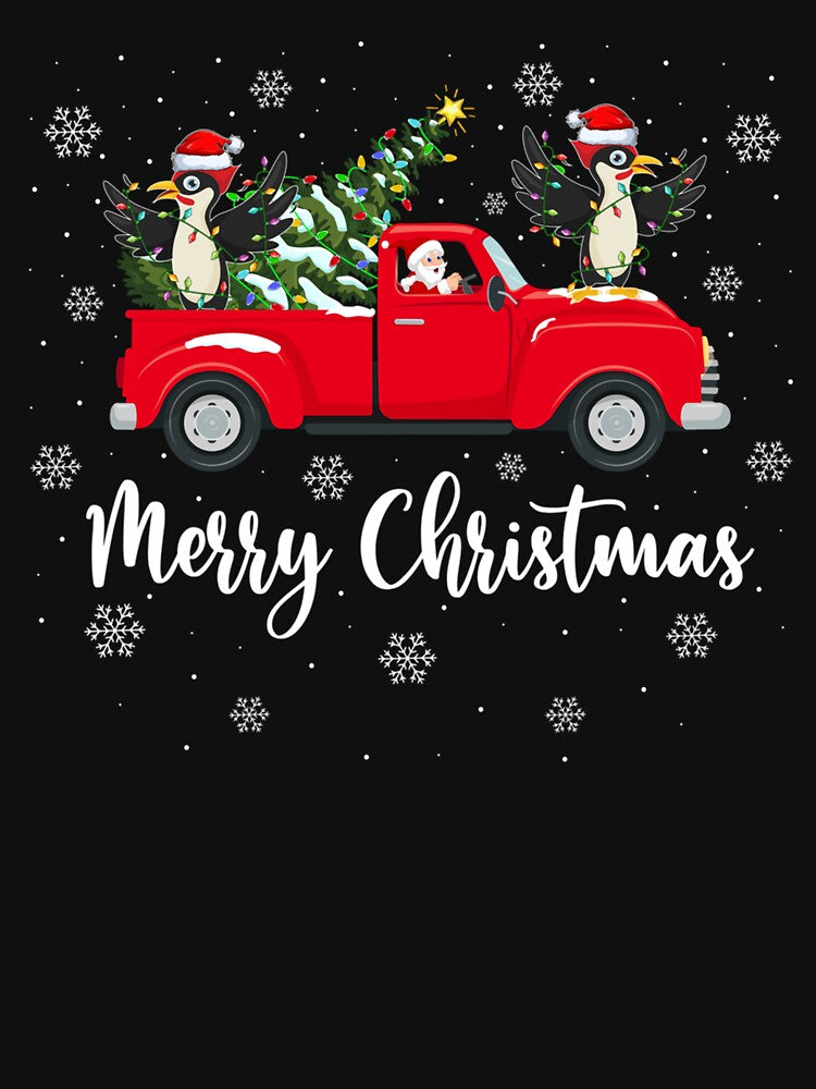 Santa Riding Christmas Tree Truck Woodpecker Bird Christmas by saldcharig