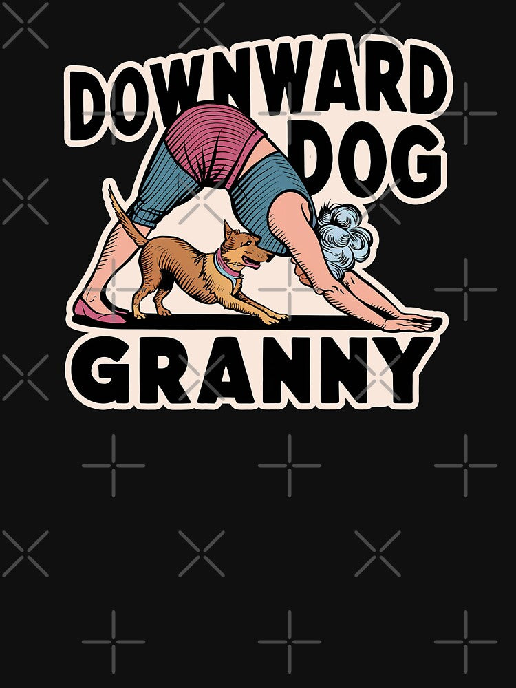 ''Downward Dog Granny'' Funny Working out Grandma Kawaii T-Shirt by Witty Shirts