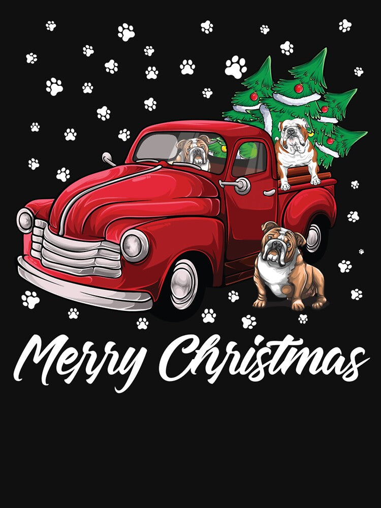Red Truck Merry Christmas Tree Bulldog Christmas by smithrnguurur