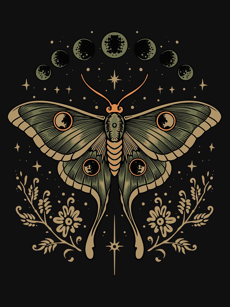 Vintage Luna Moth Celestial T-Shirt Design by phsycartwork