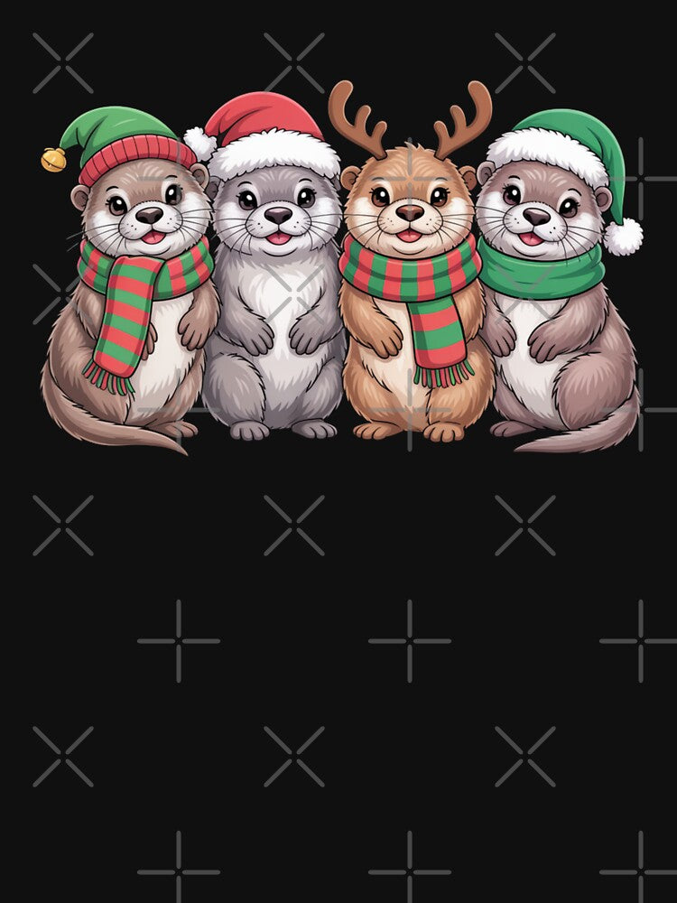 Christmas Otters with Hats and Scarves Holiday Design by Gogetgiggles