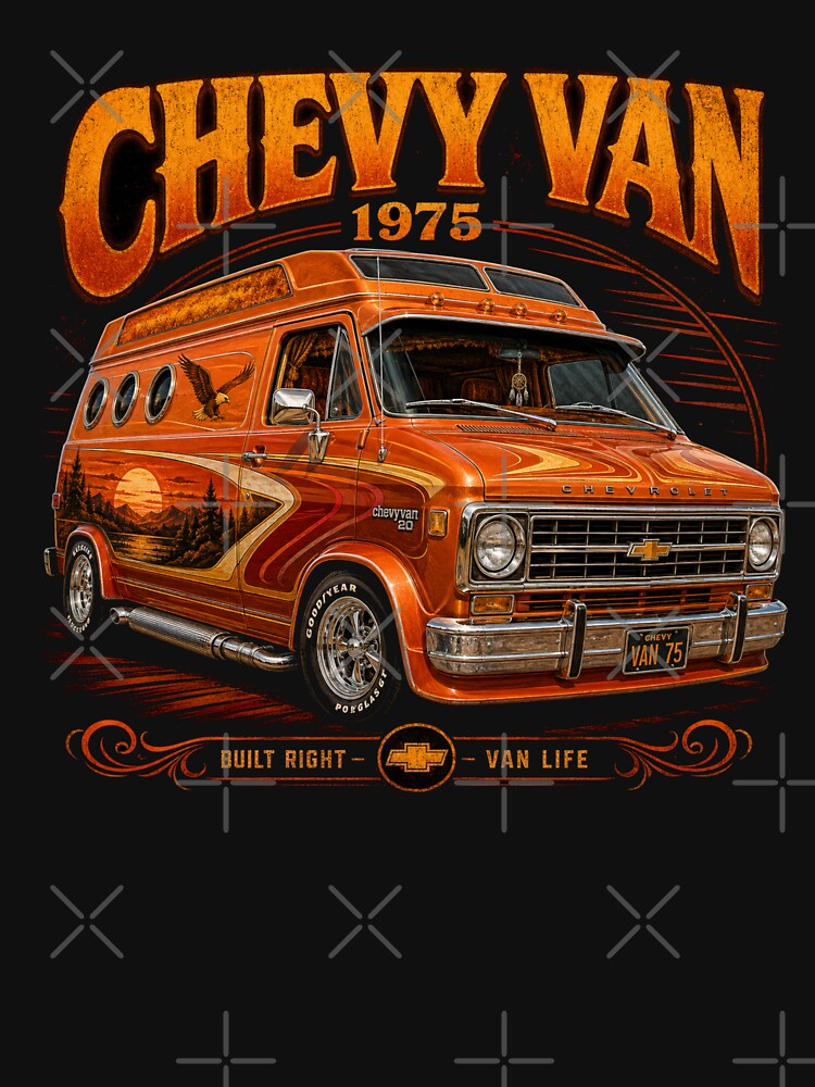 1975 Chevrolet G20 Custom Van 70s Van Culture Vintage Art by TheArtOfCar
