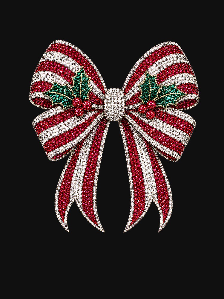 Christmas Candy Cane Bow Rhinestone Mosaic | Holiday Crystal Bow | Candy Cane Gemstone Bow Design | Luxury Christmas Glam Graphic by ColorSplash123