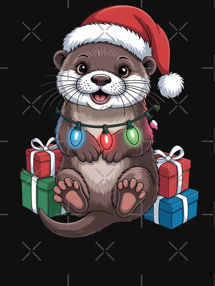 Christmas Otter with Lights and Gifts Holiday Design by Gogetgiggles