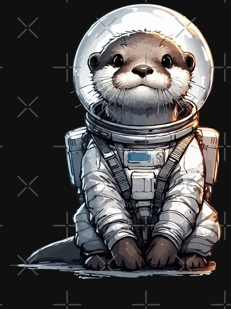 Otter This World Astronaut Space Watercolor by TomFrontierArt