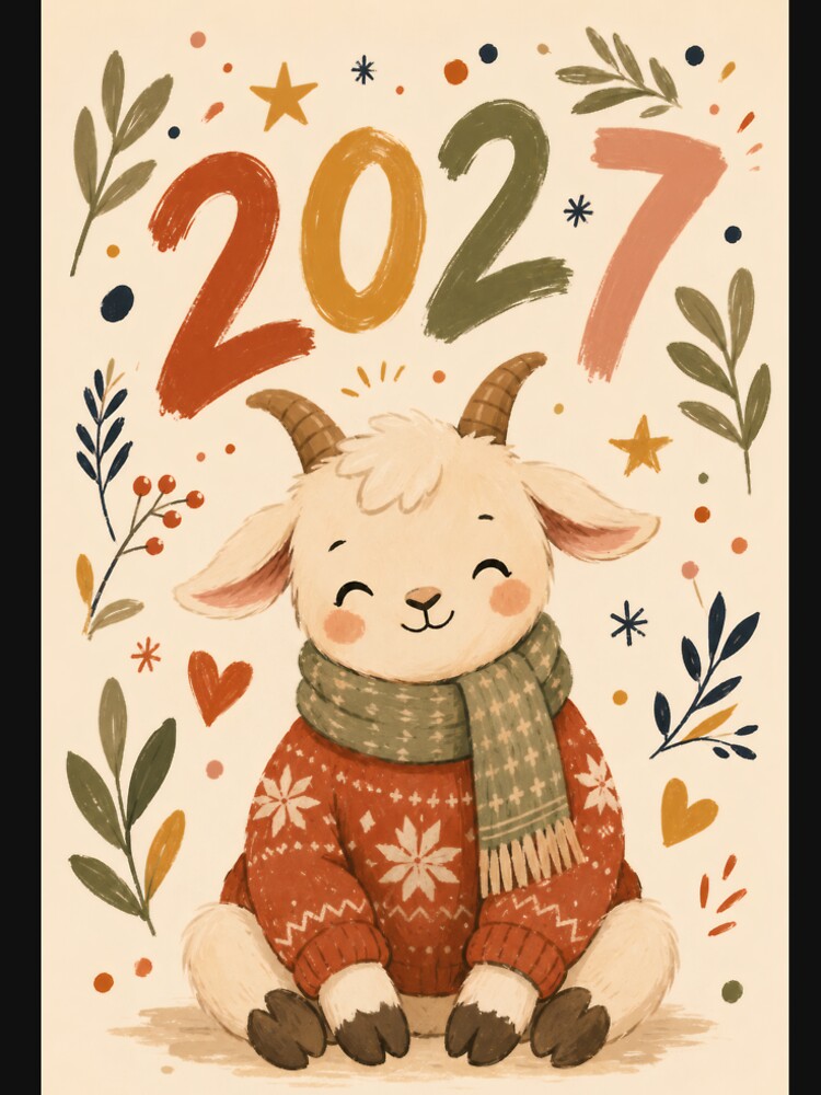 Cute 2027 New Year Baby Goat in Sweater by aleano2026