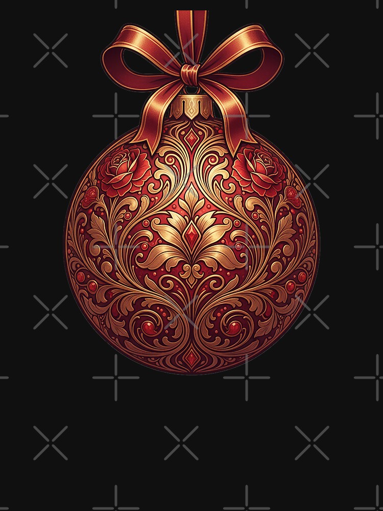 Elegant Art Nouveau Christmas Ornament – Golden and Red Holiday Decoration by Iras-Art-Corner