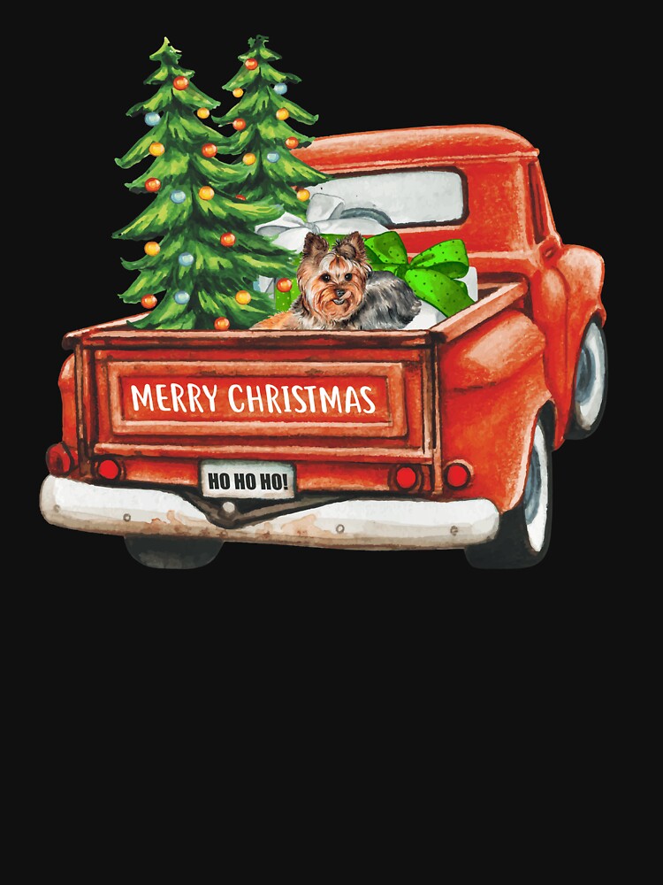 Vintage Red Merry Christmas Truck with Yorkshire Terrier Dog by michellejustice