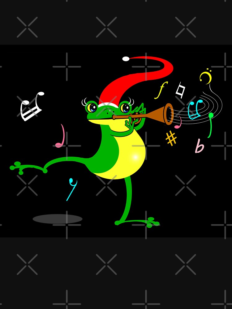 Happy Christmas frog playing trumpet by Shirley cute art