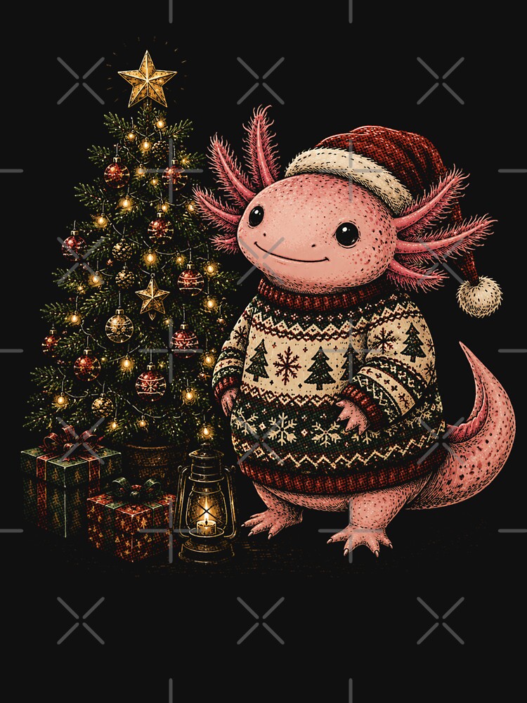 Cute Christmas Axolotl with Tree and Gifts in Santa Hat-Merry Christmas Axolotl by SOUFIANE1991