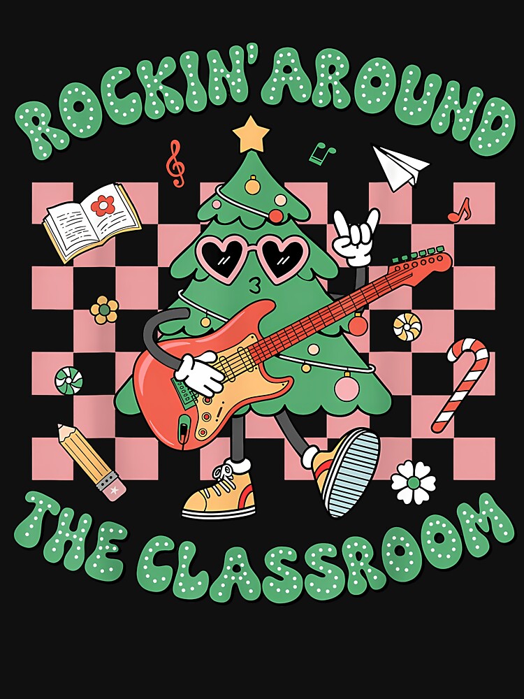 Retro Groovy Teacher Christmas Rockin' Around The Classroom by TalalosART