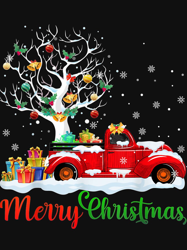 Merry Christmas Red Truck Christmas Tree Lights Snow by TERRYCOXSHOP