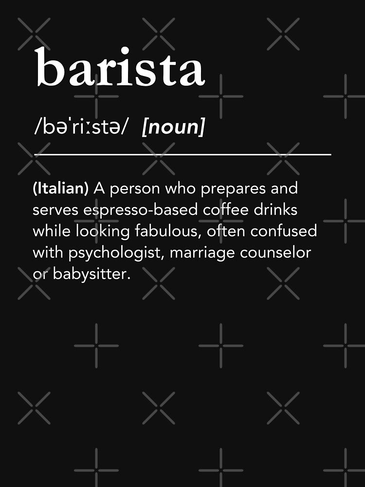 Funny barista definition. Barista dictionary art in black. Funny barista job description. Minimalist Barista Description by lagunaklein