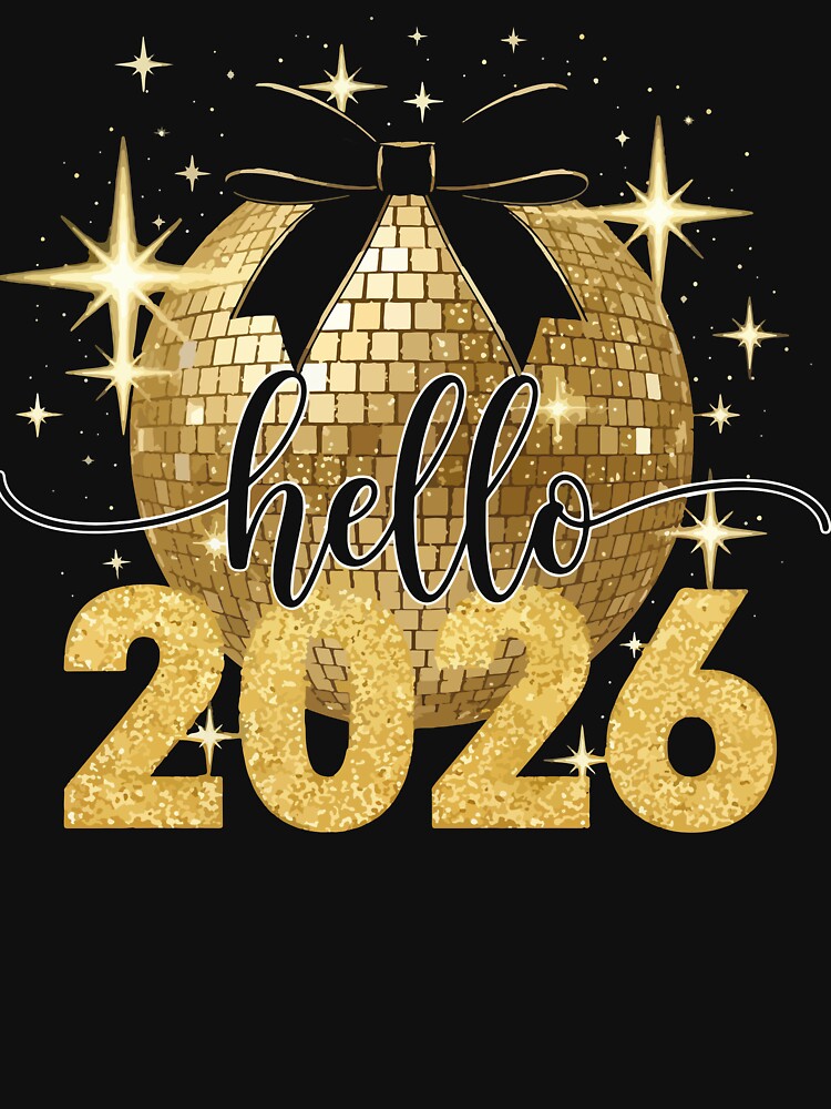 Hello 2026 New Year Disco Ball | Glitter Gold New Year’s Eve Design by Oualid Art