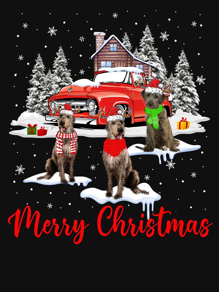 Merry Christmas Santa Reindeer Irish Wolfhound With Truck by vetonisodap