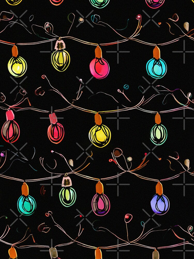 Colorful Christmas String Lights on Black by SassyArtistry