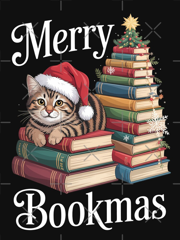 Merry Bookmas Cat Reading A Book Christmas by brynatshop
