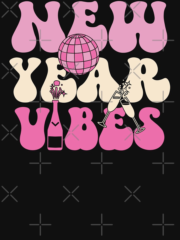 New Year Vibes - Retro Groovy New Year 2024 Celebration (Pink and Light Yellow/Beige Design) by Spiprinto