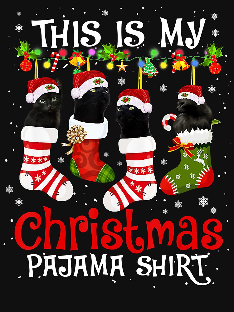 This Is My Christmas Pajama Black Cat In Socks Xmas Kitten by JodyBoling