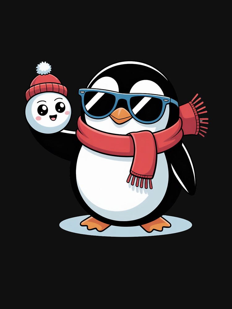 Snowman Penguin – Cute Kawaii Penguin with Snowball | Funny Winter Cartoon Vector by ColorSplash123