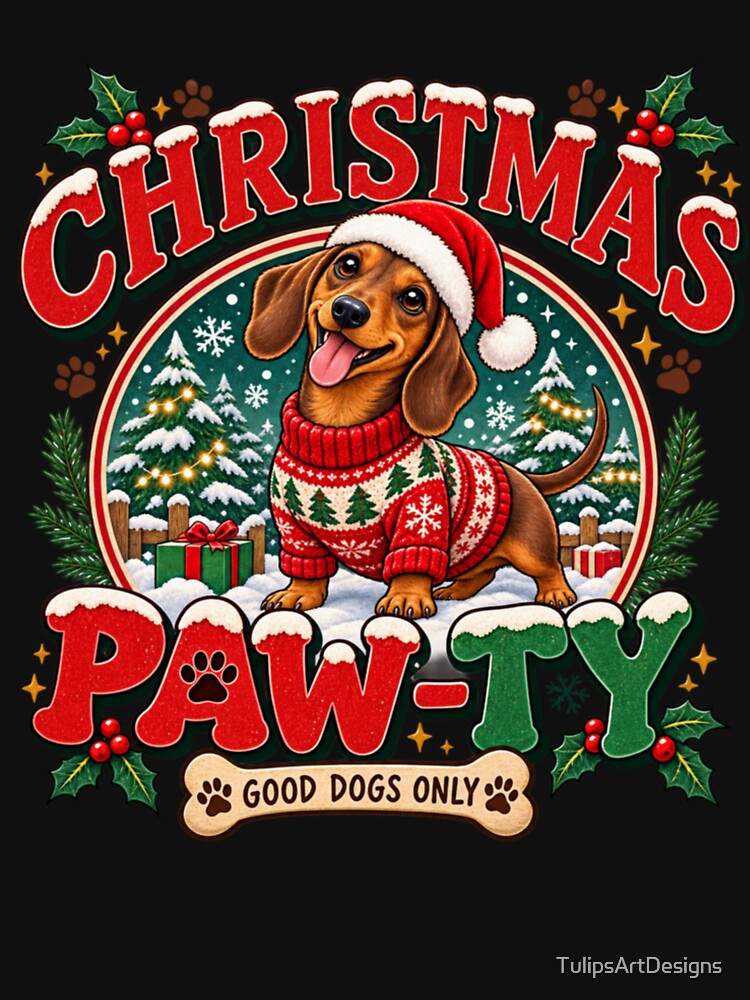 Christmas Pawty Funny Dachshund Christmas Dog Holiday Gift by TulipsArtDesigns