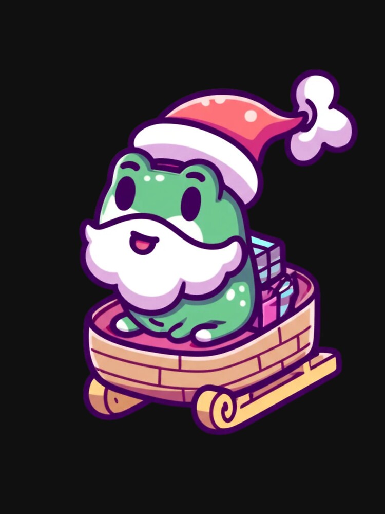 Chibi Frog Santa Beard – Kawaii Cute Frog Riding Sleigh with Gifts Funny Christmas Art by ColorSplash123