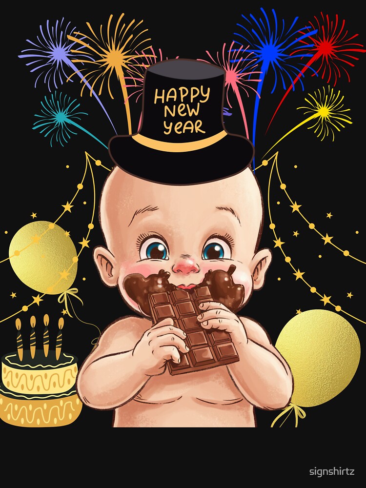 Happy New Year 2027 - Baby New Year Munching Chocolate by signshirtz