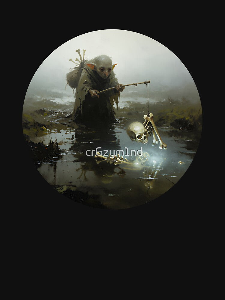 Goblincore Swamp Goblin Fishing for Skeletons Dark Forest Fantasy by cr6zym1nd