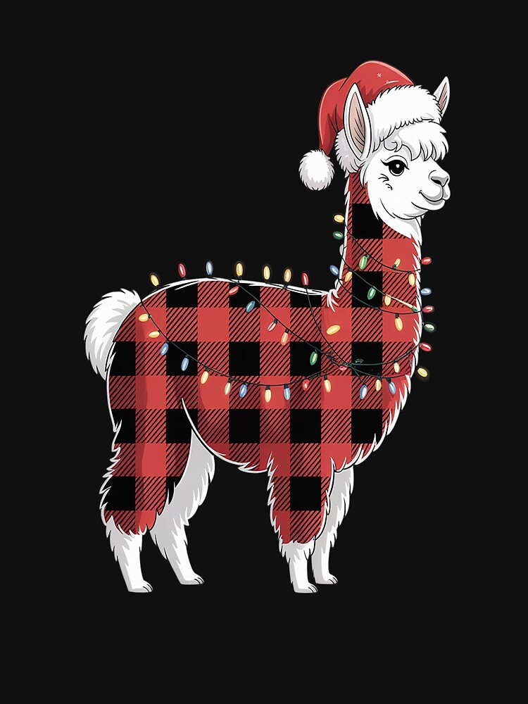 Red Plaid Llama Christmas Lights Pajamas Adult Kids by Moxizz