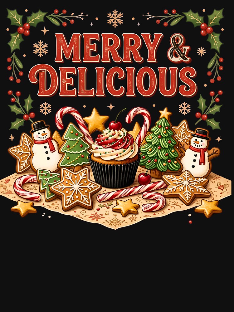 Merry And Delicious Christmas Baking Cookies Cupcake Retro Holiday by DYAFLK