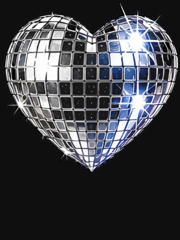 Silver Heart Disco Ball Sparkle 70s Party Metallic Silver Disco Ball Heart Mirror Graphic by Jt41