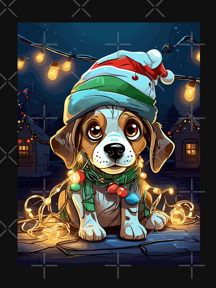 Dog Tangled in Christmas Lights Snowy Christmas Village by Peculiarts