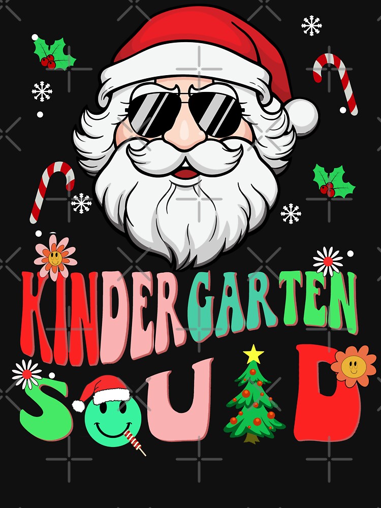 kindergarten christmas santa kids shirt , matching teacher squad christmas kindergarten kids groovy shirt by ZAIN JAMAL